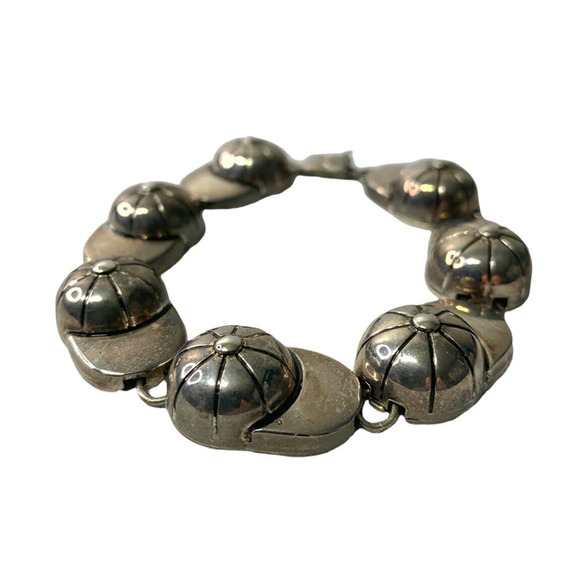 Softball Baseball Cap Metal Silvertone Bracelet Jewelry Gift Vintage Best Marked - Picture 2 of 5